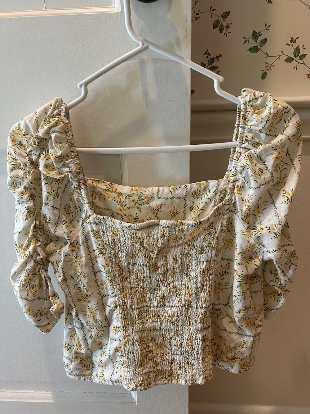 Joie Cream Floral Square-Neck Linen Top Size Medium - Picture 2 of 6